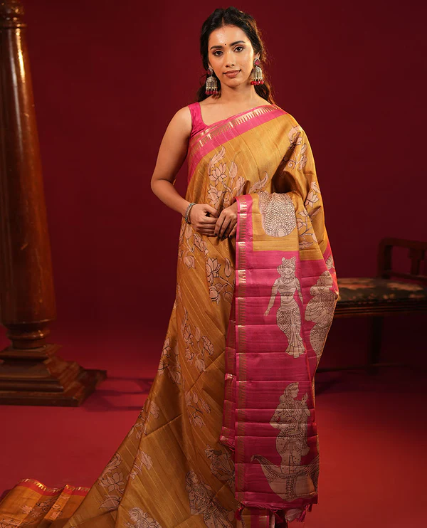 Mustard Semi Tussa Silk Saree